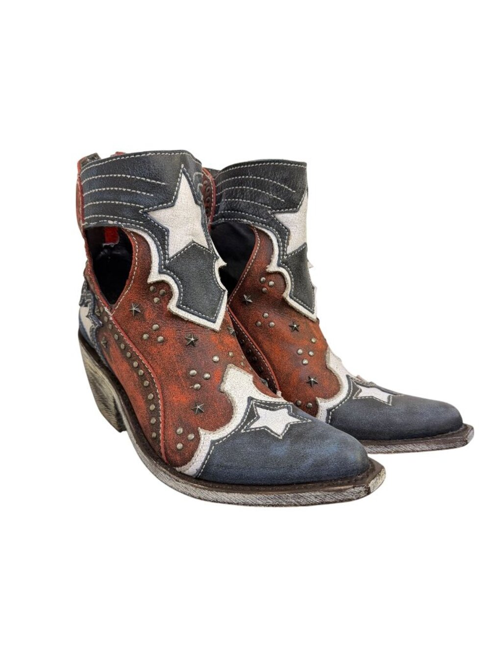 NWB Liberty Black Red White Blue Western Ankle Boots Size 7.5